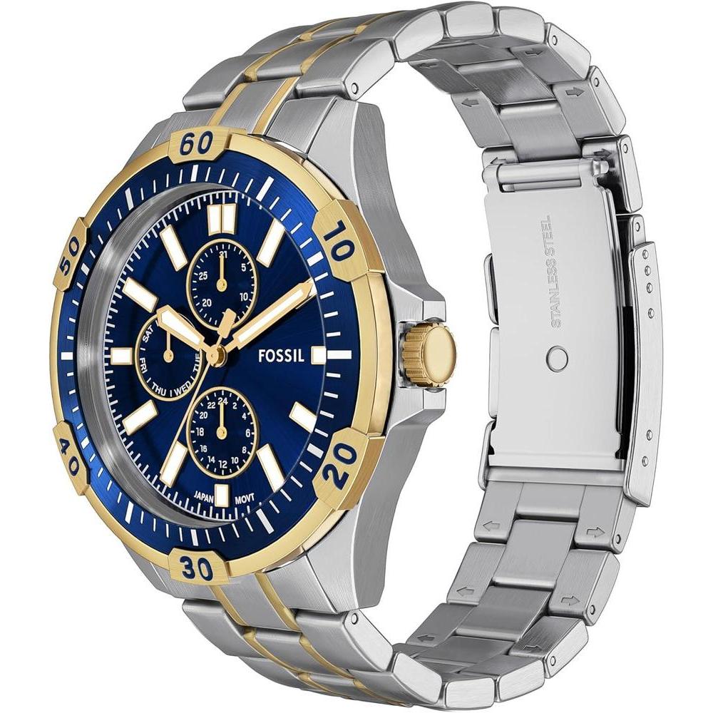 Reloj Fossil Garrett multifuncional de acero inoxidable en dos tonos con estilo deportivo y profundidad resistente al agua