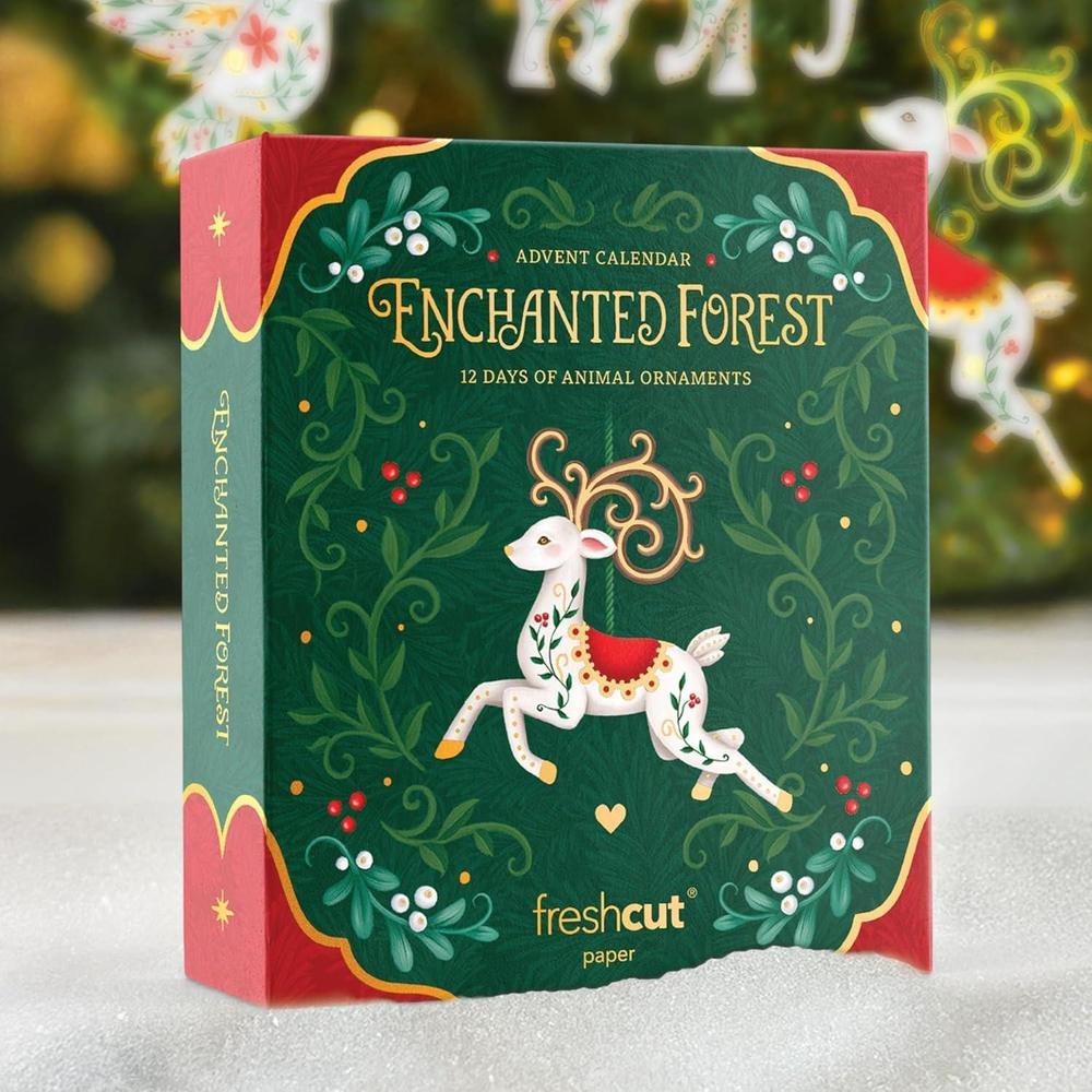 Calendario de Adviento 2025 Freshcut Paper con adornos de Navidad 3D del bosque encantado, ideal para decoración y regalos
