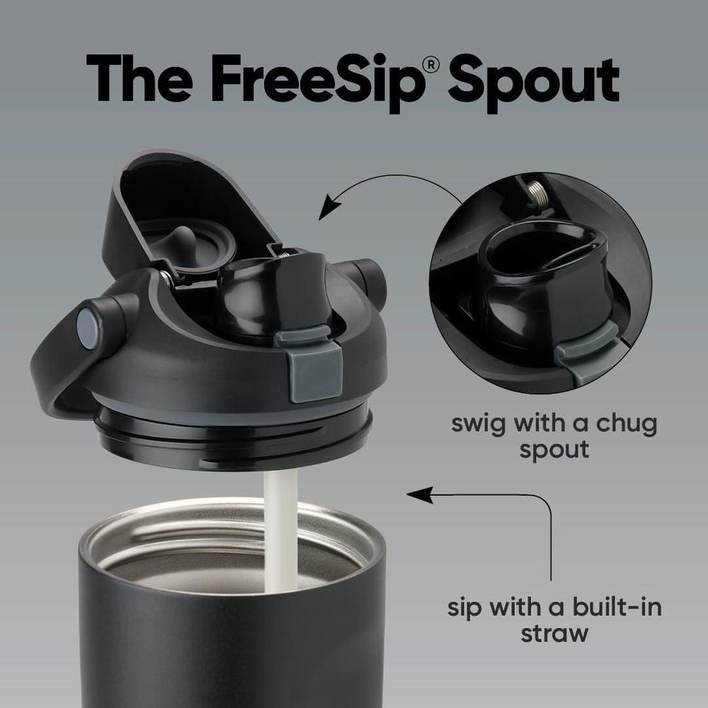Owala FreeSip Sway de acero inoxidable, botella de agua aislante en color negro, ideal para deportes y actividades al aire libre