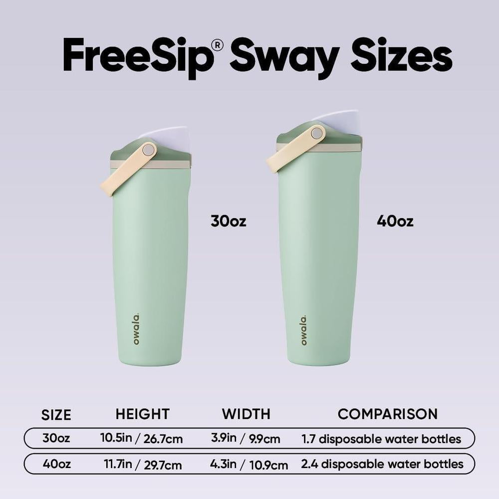 Owala FreeSip Sway Botella de Agua de Acero Inoxidable con Boquilla 2 en 1 y Aislamiento de Triple Capa Verde Eucalipto