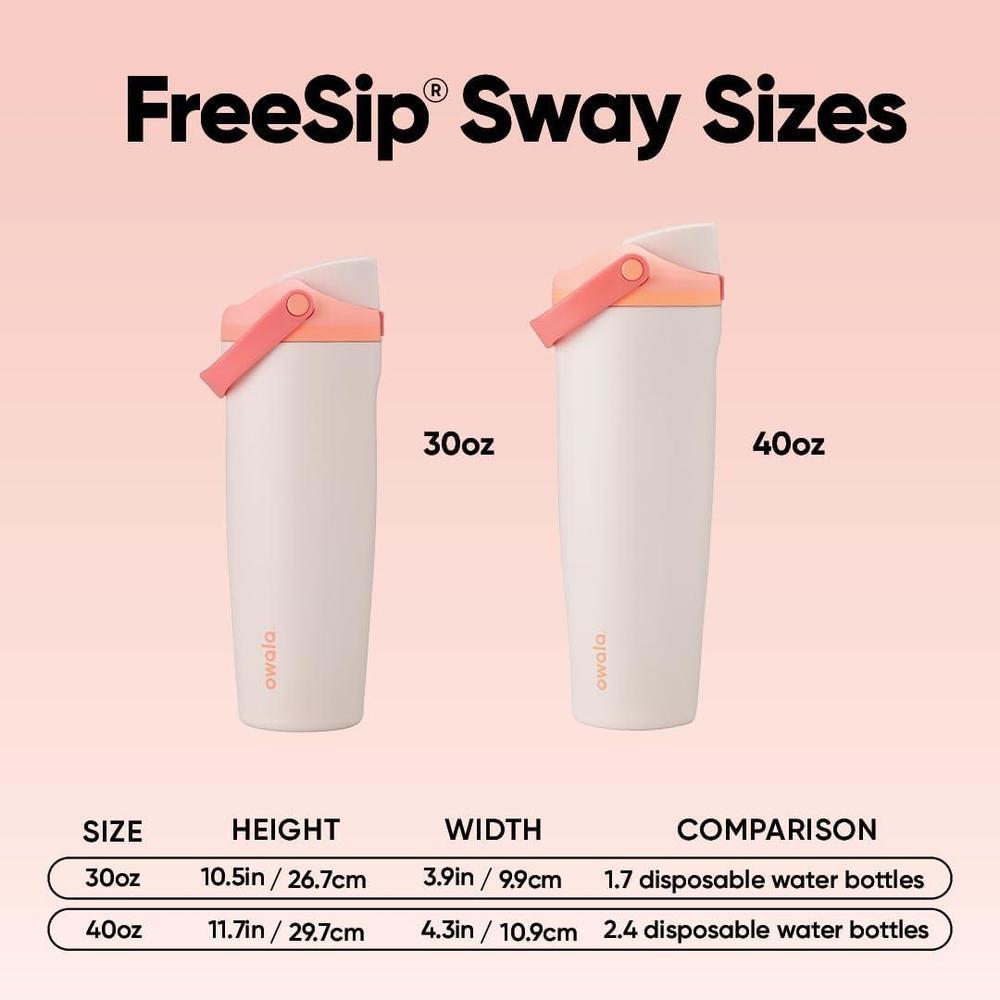 Owala FreeSip Sway Botella de agua de acero inoxidable, color naranja/bronceado con boquilla innovadora y diseño aislado