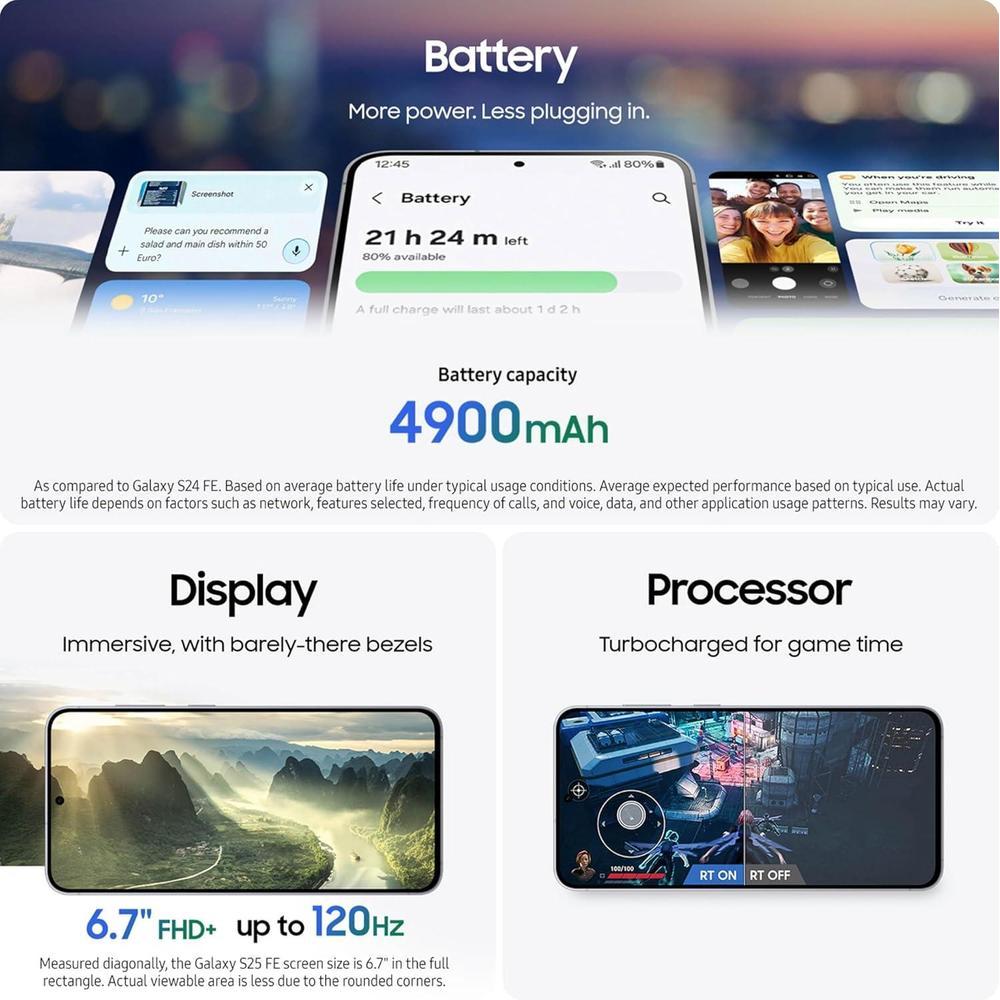 Samsung Galaxy S25 FE Teléfono, 128GB, Marino, Desbloqueado