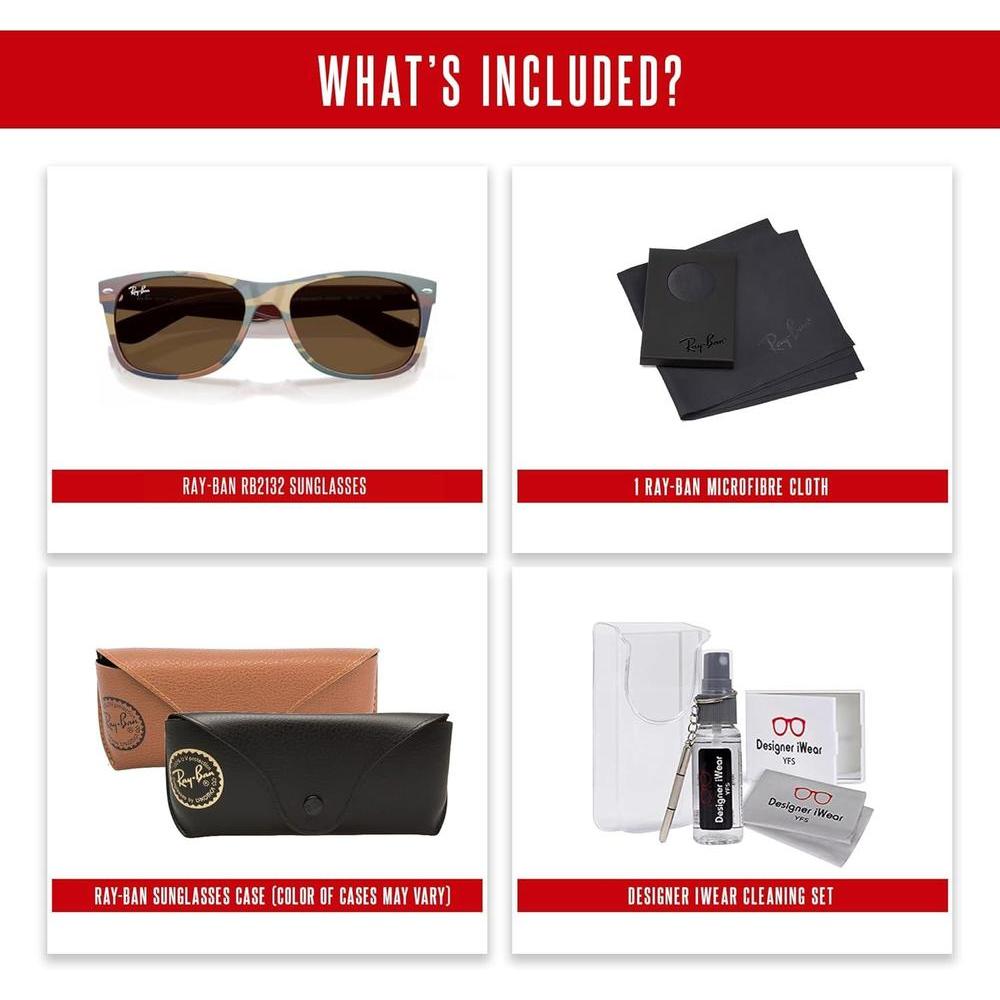Ray-Ban RB2132 - Lentes de sol cuadrados WAYFARER para hombres y mujeres con kit de gafas diseñador iWear