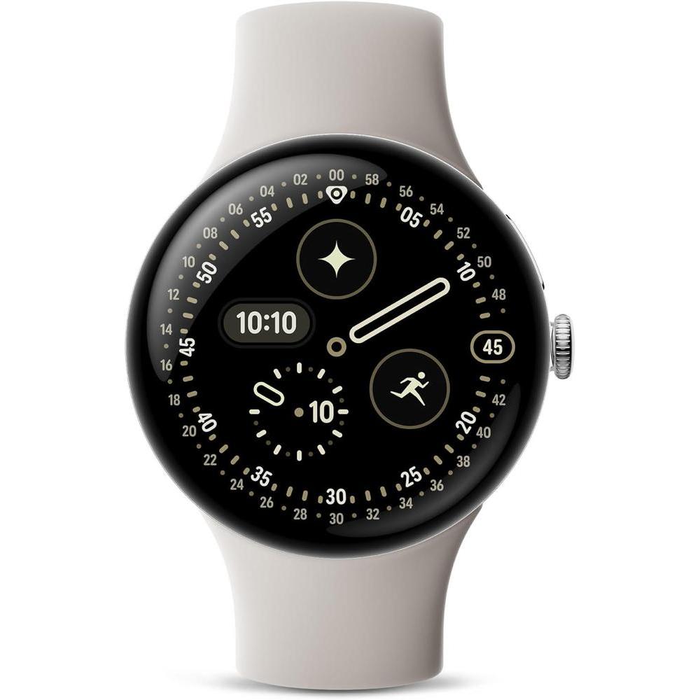 Google Pixel Watch 4 (41mm) - Android Smartwatch with Heart Rate and Sleep Tracking - 30-Hour Battery - Fitness Tracking - Google AI - Polished Silver Aluminum Case - Porcelain Active Band - Wi-Fi