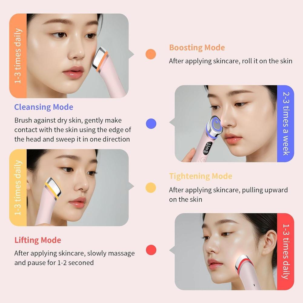 Dispositivo facial 8 en 1 para estiramiento, lifting, terapia LED, masaje vibrante y calidez, cuidado de piel tipo spa en casa