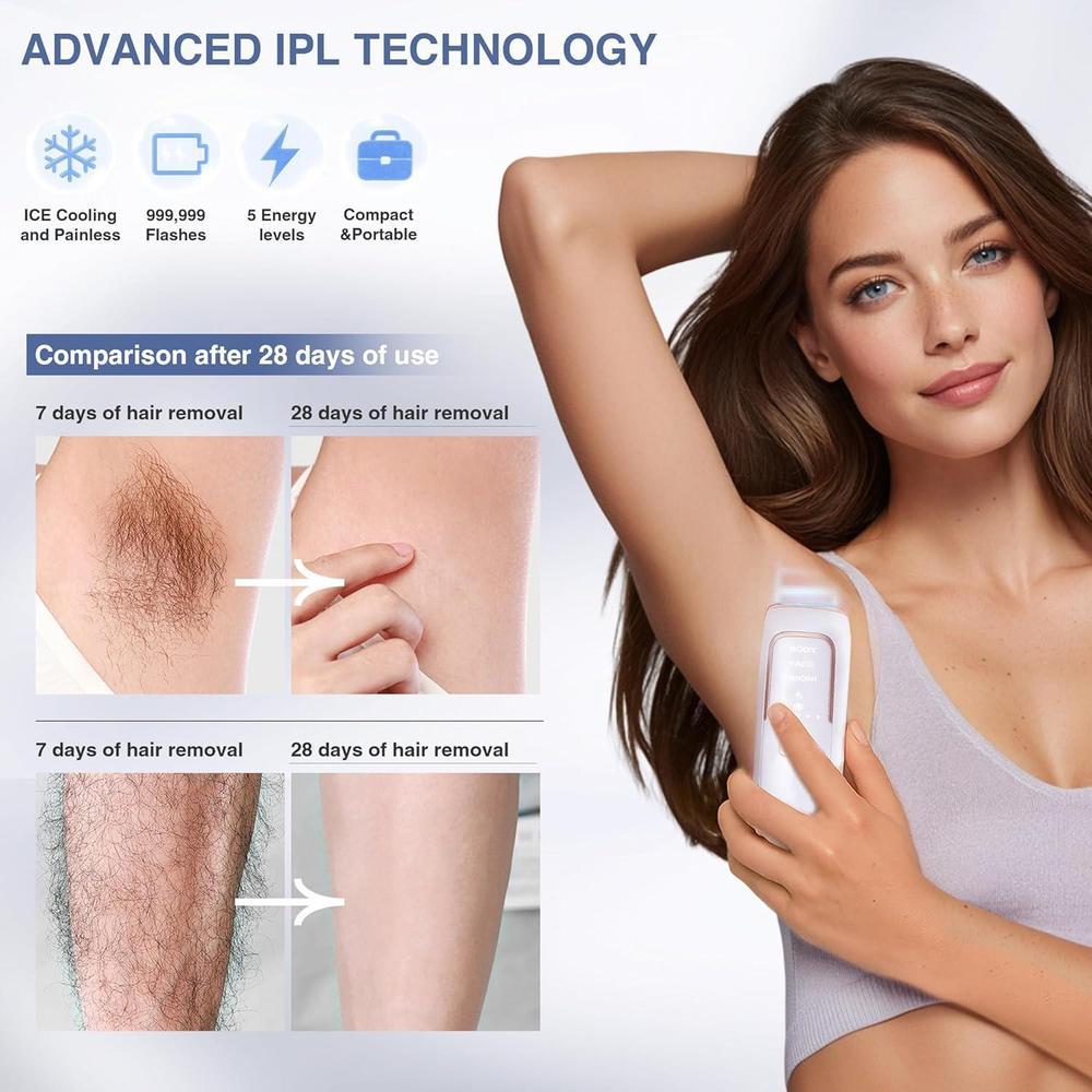 Depilación láser IPL para mujeres con enfriamiento de hielo, dispositivo eficaz y seguro en casa con 3 modos y 5 niveles de intensidad