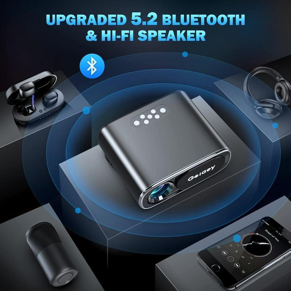 Proyector portátil 4K con auto enfoque, WiFi y Bluetooth, corrección de keystone, zoom 50%-100%, ideal para cine en casa y exterior