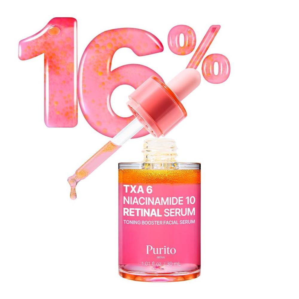 PURITO TXA 6% + Niacinamida 10% + Retinal Suero Facial | para manchas oscuras, hiperpigmentación, tono desigual | Ácido Tranexámico de alto nivel 6% | Cuidado de la piel coreano, 30mL 1.01 fl.oz