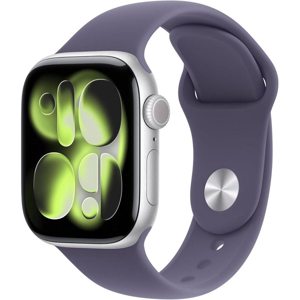 Apple Watch Series 11 [GPS 42mm] Smartwatch with Silver Aluminum Case with Purple Fog Sport Band - S/M. Sleep Score, Fitness Tracker, Health Monitoring, Always-On Display, Water Resistant