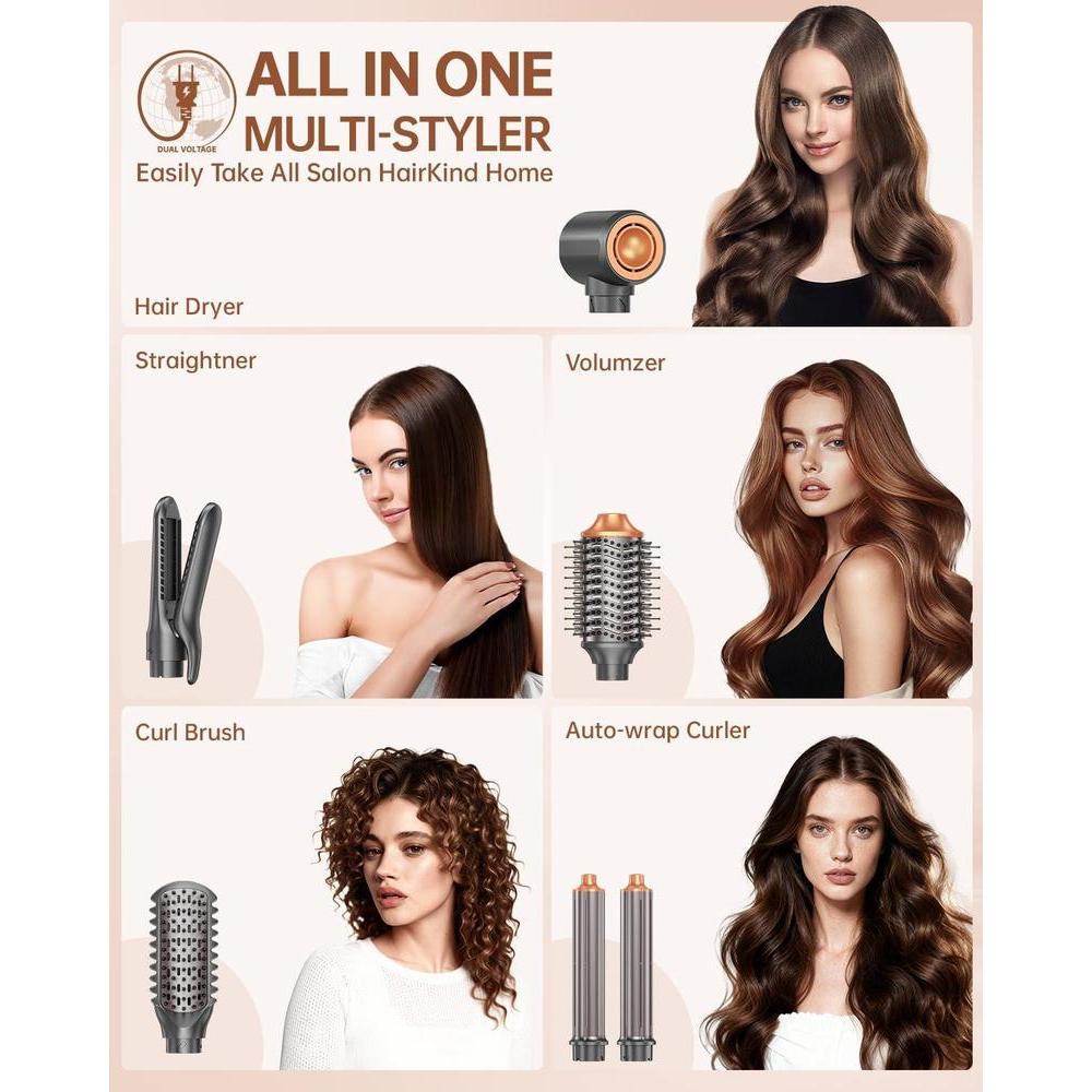 Cepillo Secador Air Styler 7 En 1, Doble Voltaje Con Alisador, Rizador, Voluminizador