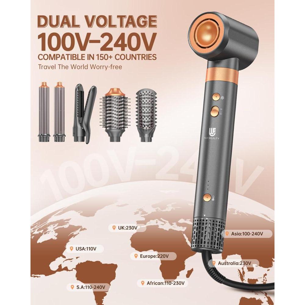 Cepillo Secador Air Styler 7 En 1, Doble Voltaje Con Alisador, Rizador, Voluminizador