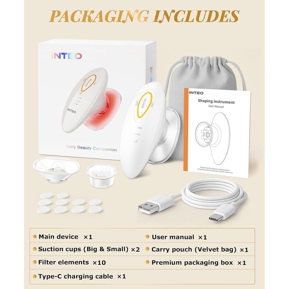 INTEO Máquina 3 en 1: Dispositivo de Belleza Recargable para Contornear Cuerpo y Cara con Terapia de Luz Roja
