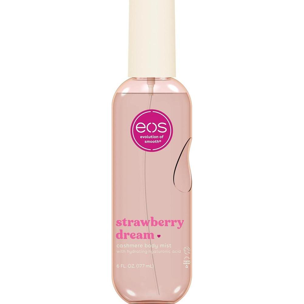 eos Spray corporal de cachemira, sueño de fresa, spray corporal para mujeres, perfume de fresa, niebla para el cabello, hidratante, ácido hialurónico, glicerina, vegano, libre de crueldad, 6 onzas