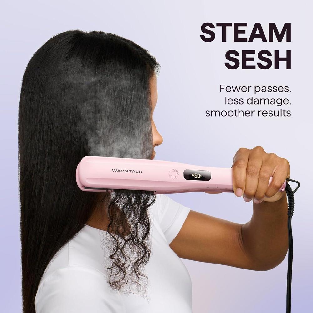 Plancha de pelo a vapor Wavytalk con nano titanio y peine desmontable. Reduce daño, nutre y alisa con vapor