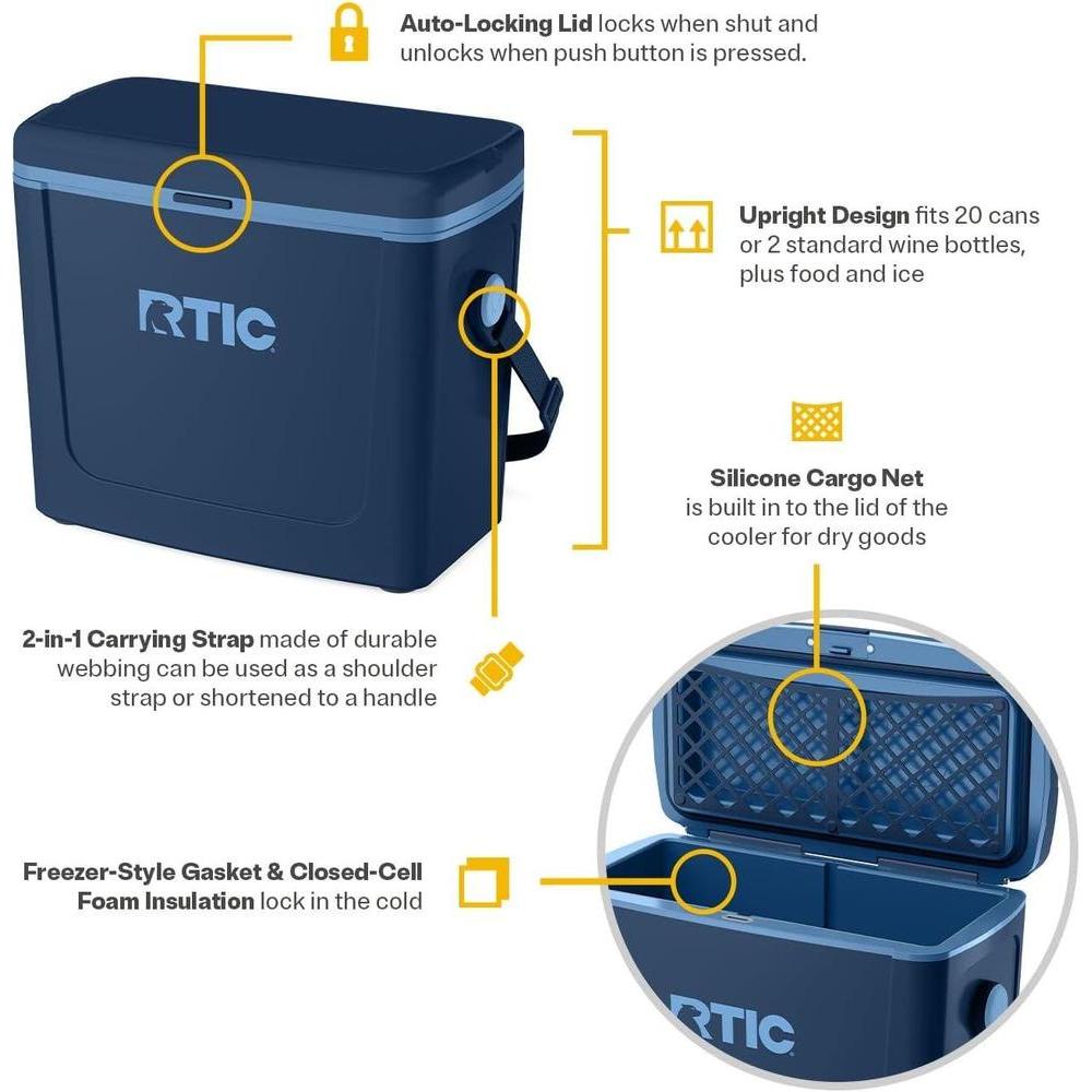 RTIC Enfriador portátil de viaje, ligero y resistente para exteriores, mantiene productos frescos 1-2 días