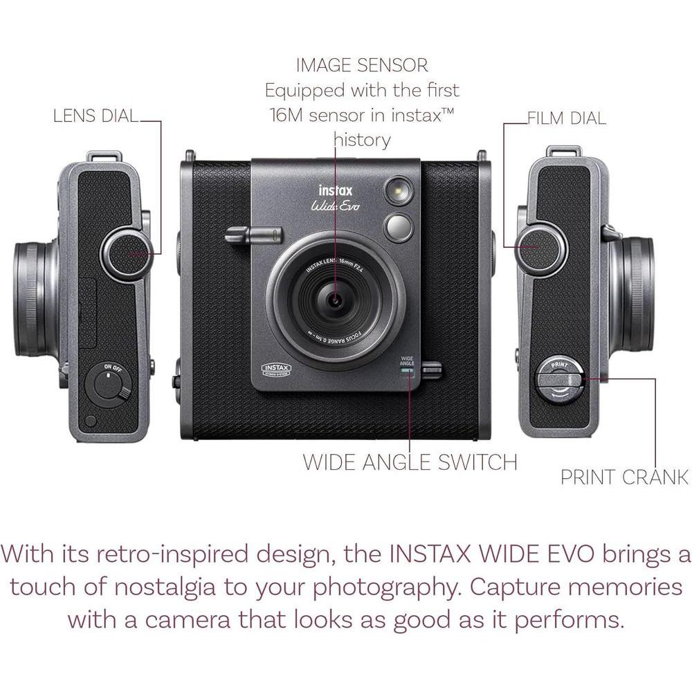 Fujifilm Instax Wide Evo Hybrid Instant Camera Bundle con funda, tarjeta de 32GB y más accesorios