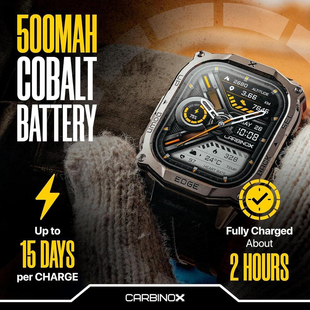 CARBINOX Edge Smart Watch Rugged con AMOLED, acero inoxidable, resistencia IP69K/5ATM, rastreadores de fitness, GNSS