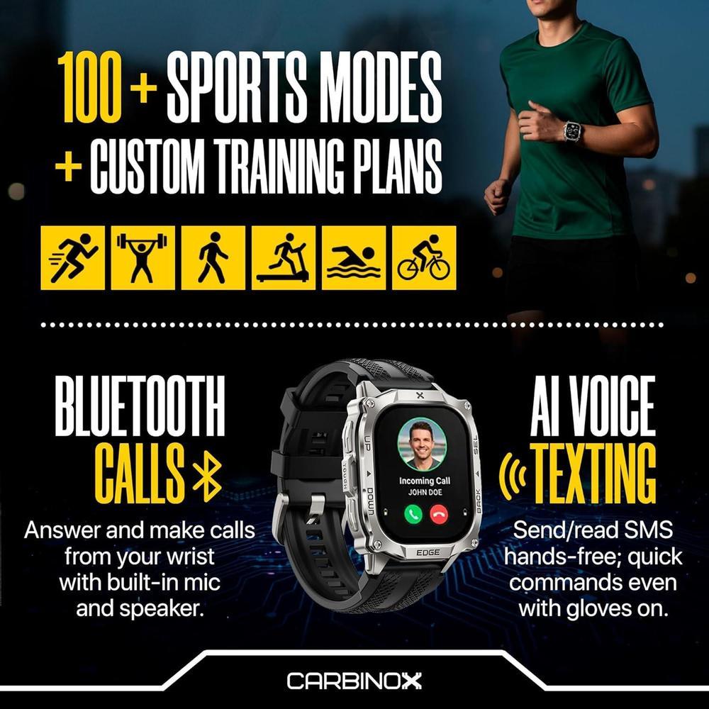 Smartwatch CARBINOX Edge con AMOLED, Bluetooth, resistente al agua, GPS y llamadas para Android e iOS