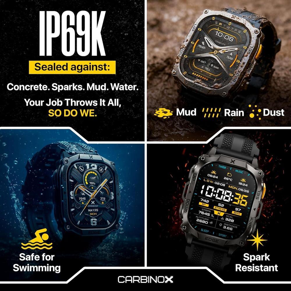 Smartwatch CARBINOX Edge con AMOLED, Bluetooth, resistente al agua, GPS y llamadas para Android e iOS