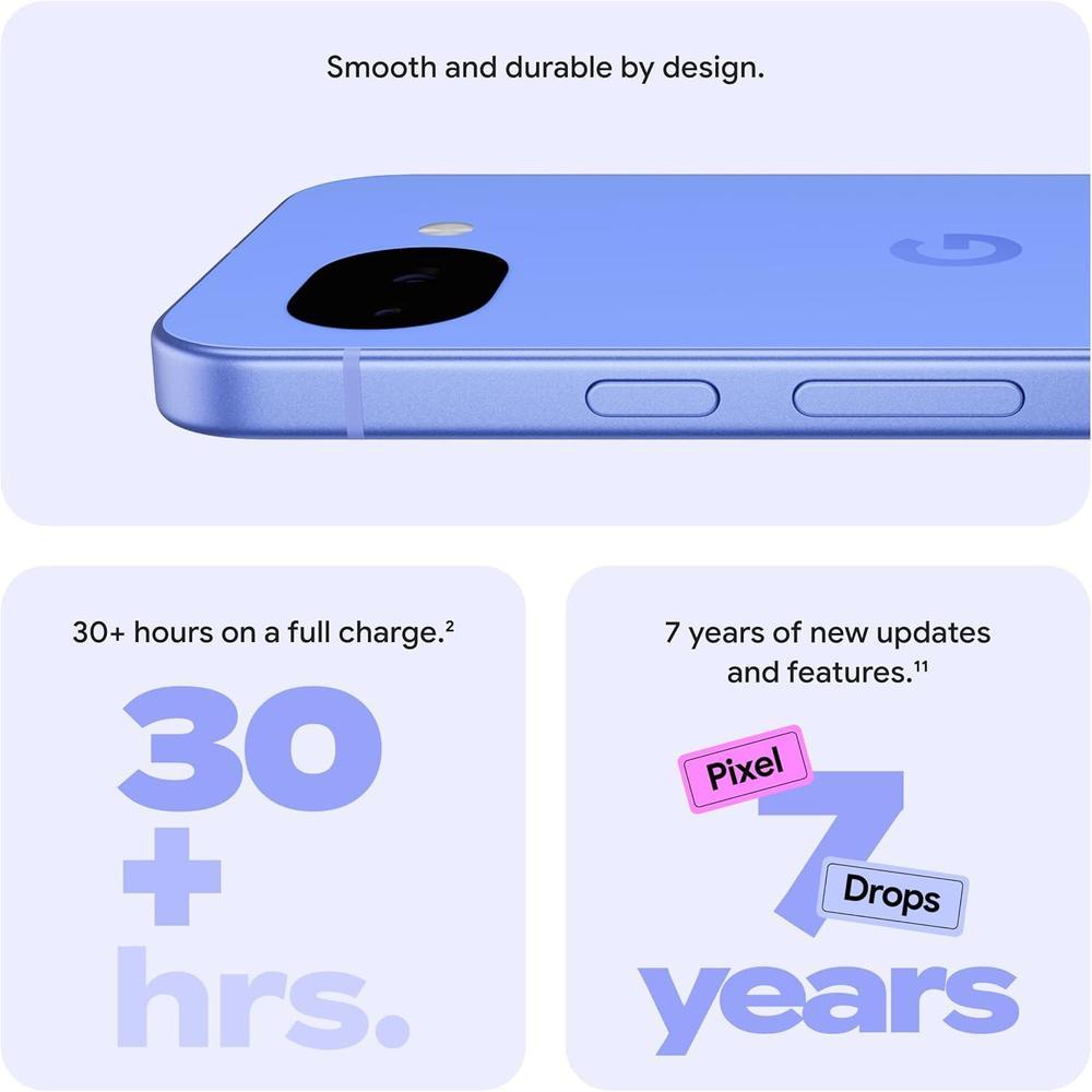 Google Pixel 10a - Smartphone Android Desbloqueado, Resistente, Batería de 30+ Horas, Pantalla Avanzada, Color Lavanda, 128GB