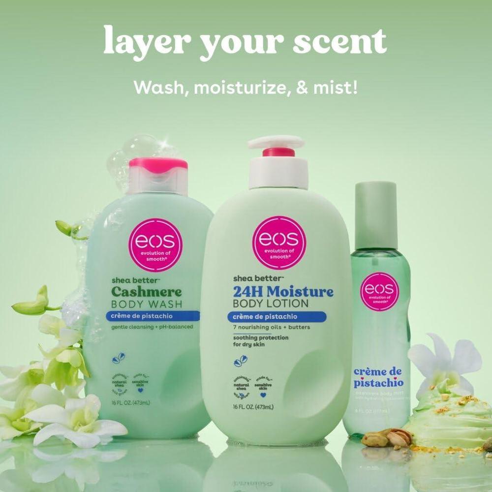Set eos Essentials con gel, loción y niebla corporal de crème de pistachio para piel hidratada y suave, aroma delicioso