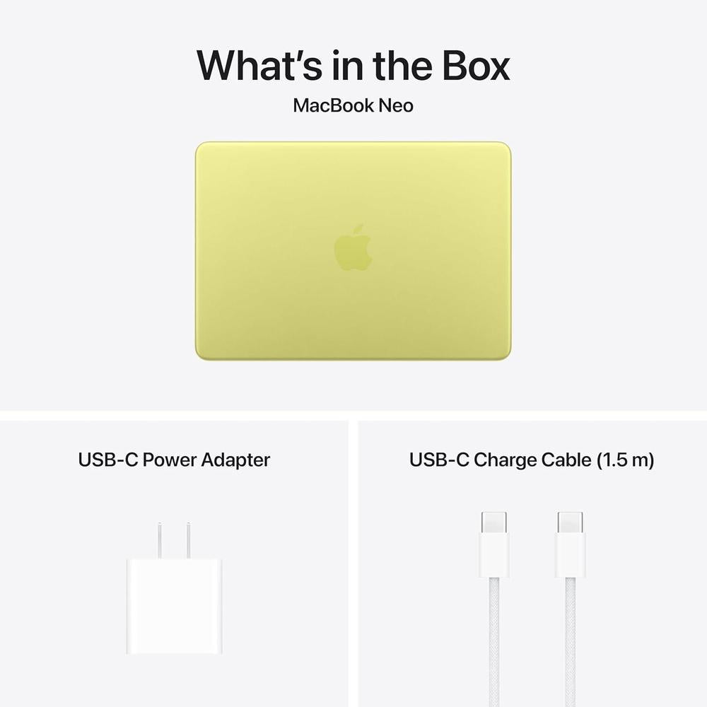 Apple MacBook Neo 2026, A18 Pro, 13" Liquid Retina, 8GB RAM, 512GB SSD, Citrus