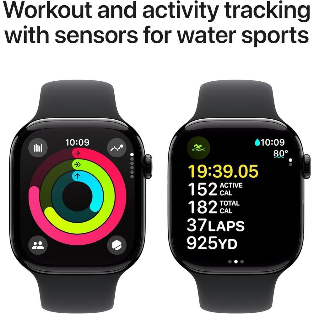 Apple Reloj Serie 10 [GPS 4.6 cm] con caja de aluminio negro azabache y correa deportiva negra, rastreador de fitness, aplicación ECG