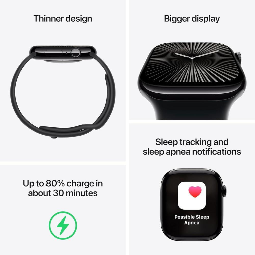 Apple Reloj Serie 10 [GPS 4.6 cm] con caja de aluminio plateada y correa deportiva de mezclilla - M/L. Fitness, ECG, pantalla Retina, resistente al agua