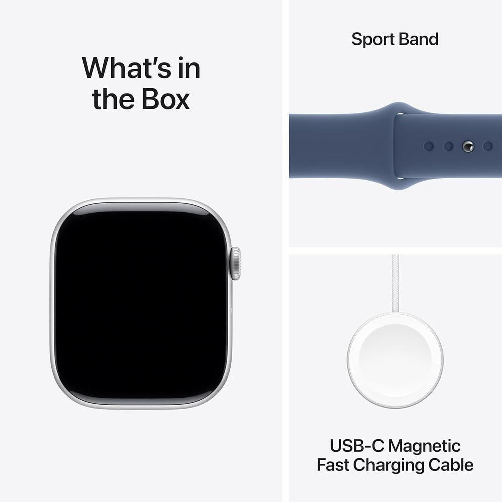 Apple Reloj Serie 10 [GPS 4.6 cm] con caja de aluminio plateada y correa deportiva de mezclilla - M/L. Fitness, ECG, pantalla Retina, resistente al agua