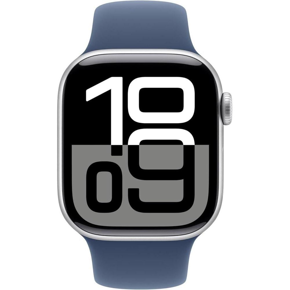 Apple Reloj Serie 10 [GPS + Celular 4.2 cm] Con Caja De Aluminio Plateado Y Correa Deportiva De Mezclilla - M/L, Monitoreo De Fitness, App ECG