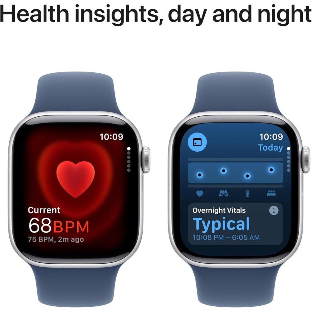 Apple Reloj Serie 10 [GPS + Celular 4.2 cm] Con Caja De Aluminio Plateado Y Correa Deportiva De Mezclilla - M/L, Monitoreo De Fitness, App ECG