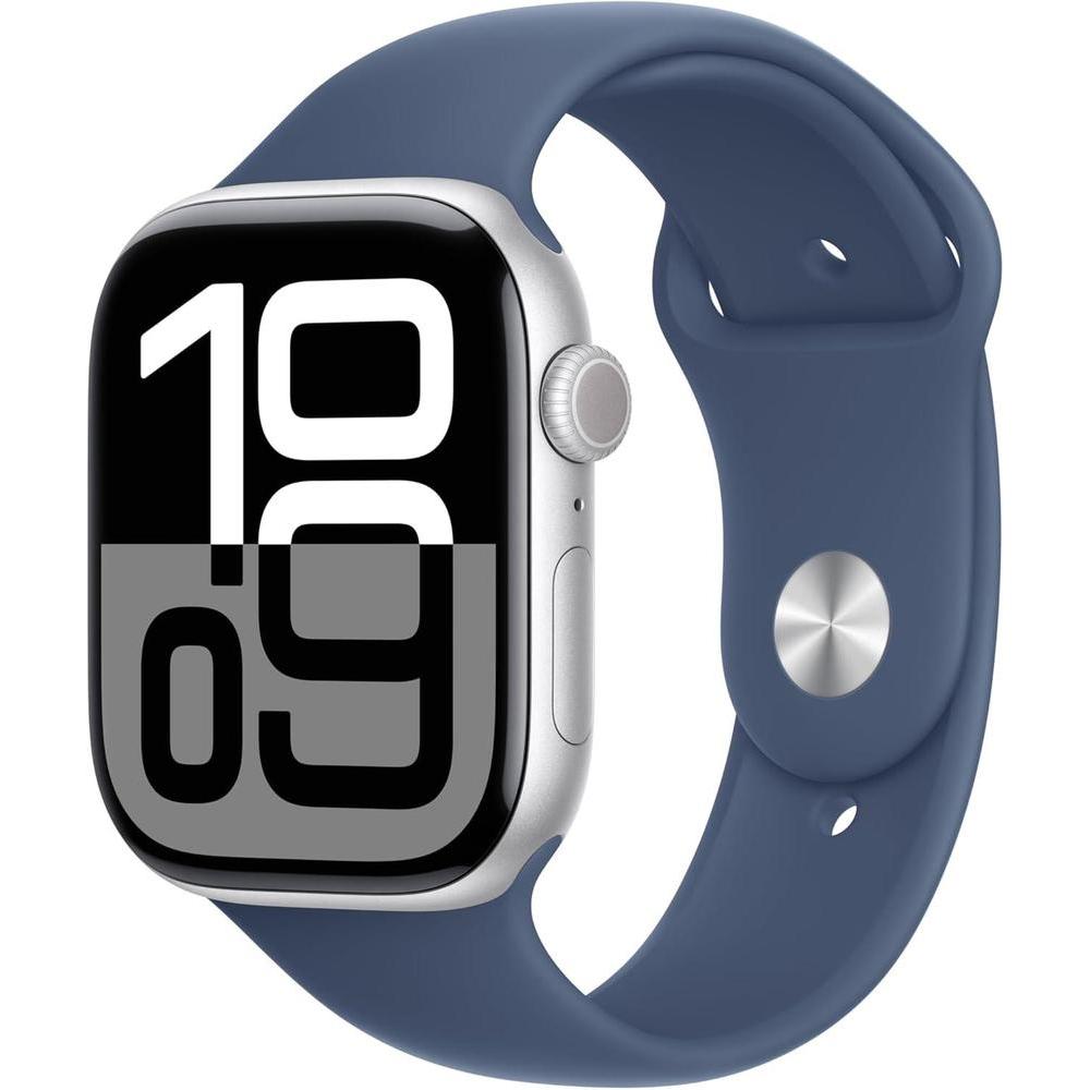 Apple Watch Series 10 [GPS + Cellular 46mm] with Silver Aluminium Case with Denim Sport Band - M/L. Fitness Tracker, ECG App, Always-On Retina Display, Water Resistant