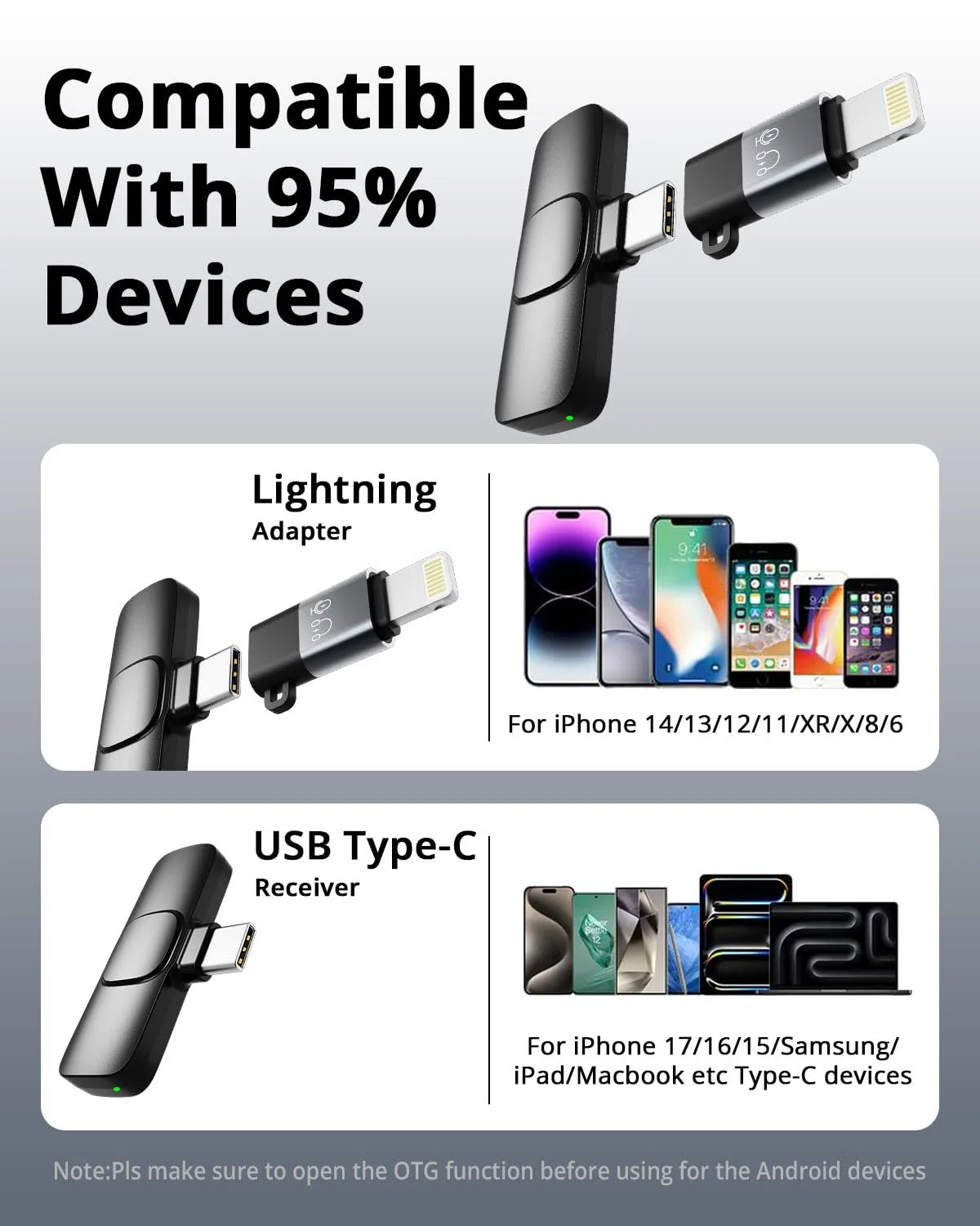 Wireless Lavalier Microphone for iPhone - Android, iPad, Tablets, Bluetooth Mini Microphone with Noise Canceling,65FT Transmission,6H Battery Life, Professional Lapel Mic for Video Recording