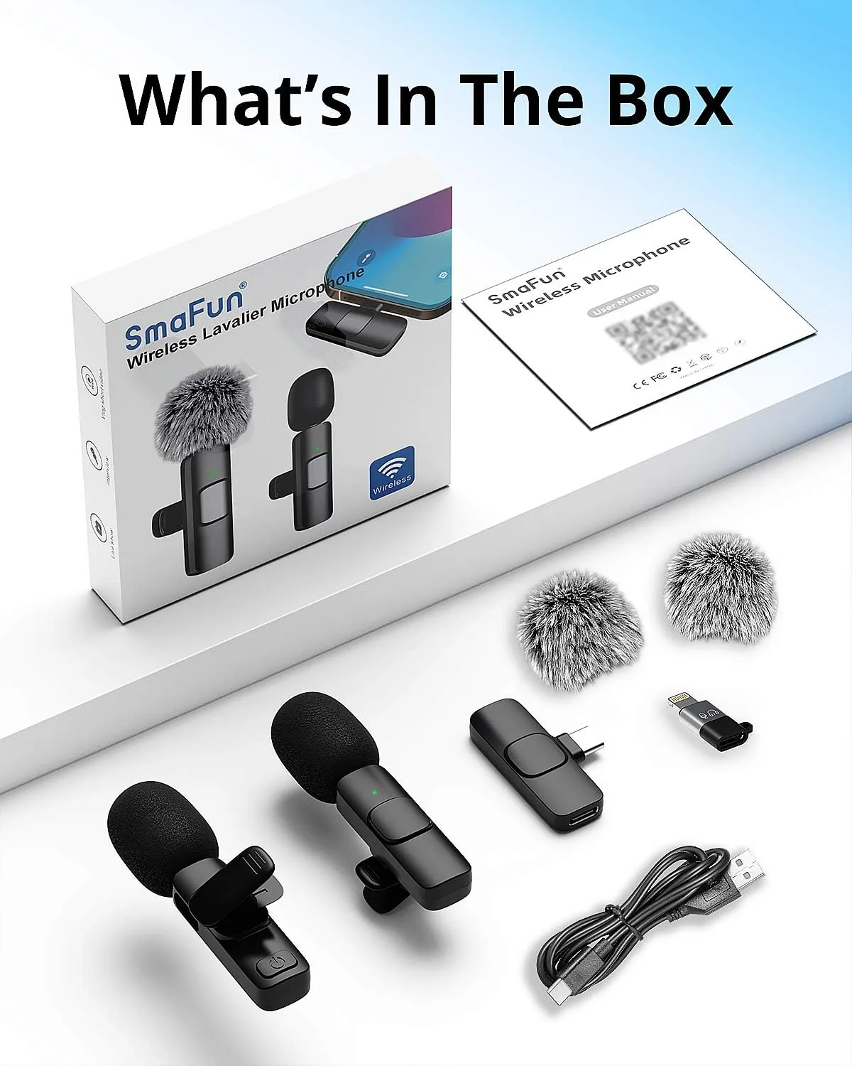 Wireless Lavalier Microphone for iPhone - Android, iPad, Tablets, Bluetooth Mini Microphone with Noise Canceling,65FT Transmission,6H Battery Life, Professional Lapel Mic for Video Recording