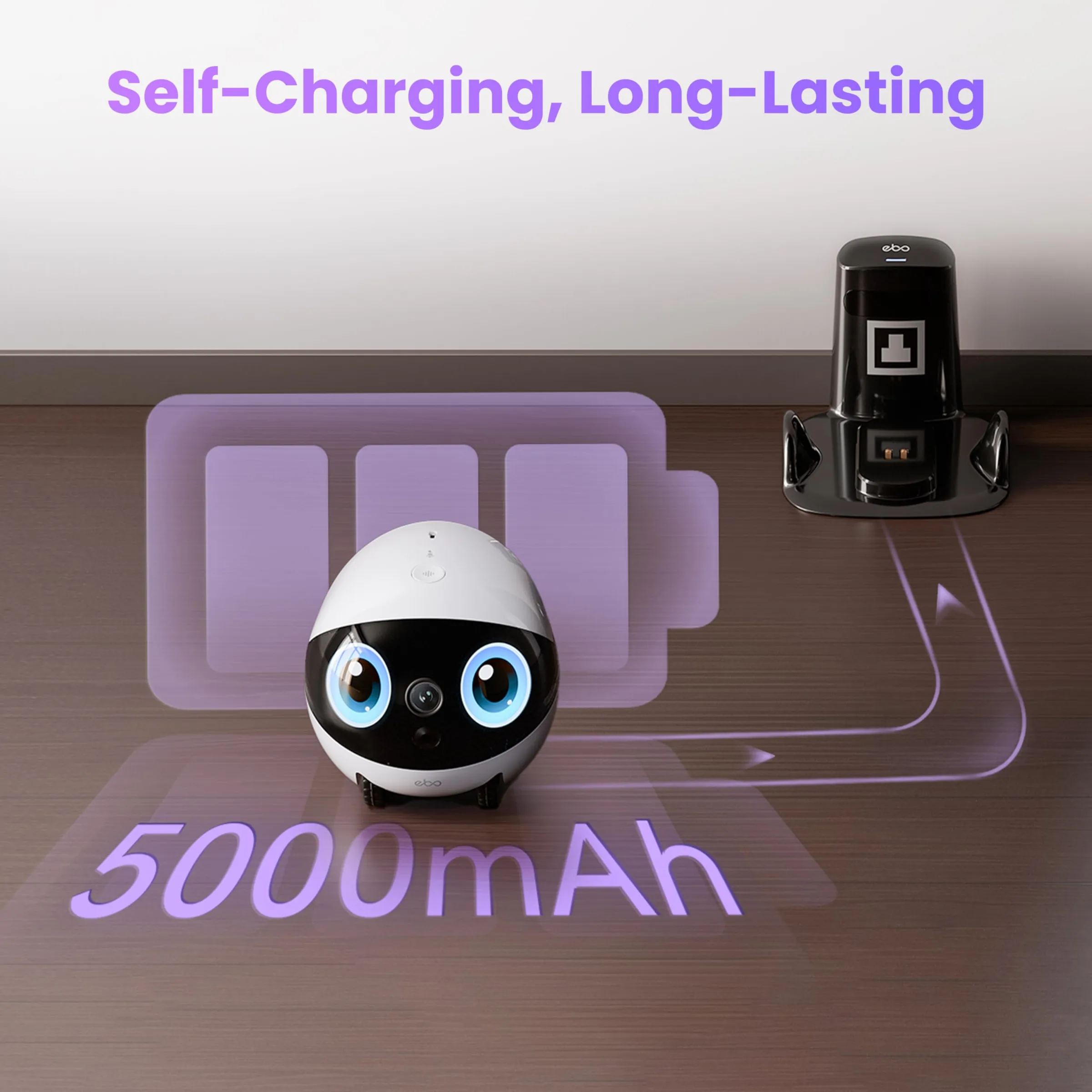 Enabot EBO FamilyBot 3K Home Robot EBO Air 2 Plus: Movable Indoor Camera Robot Companion, 2-Way Video, AI Chat Mode, Custom Facial Image, Auto-Recharge, Long Battery Life, Night Vision(Purple)