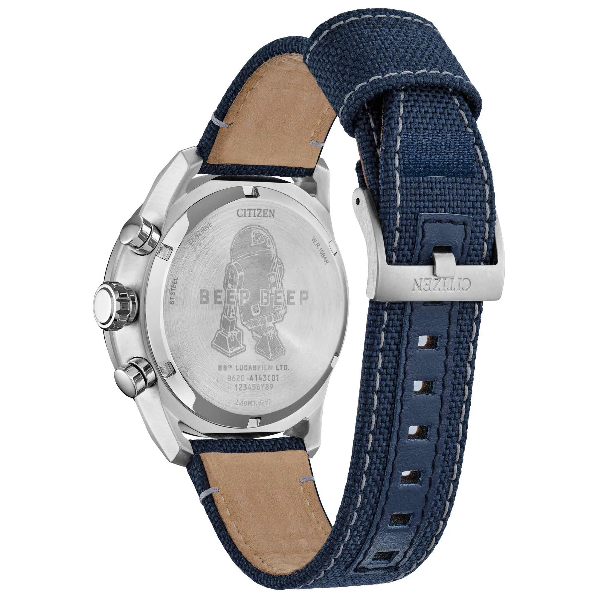 Citizen Men's Eco-Drive Star Wars R2-D2 Chronograph Stainless Steel Watch with Cordura Strap, Silver Dial (Model: CA4219-03W)