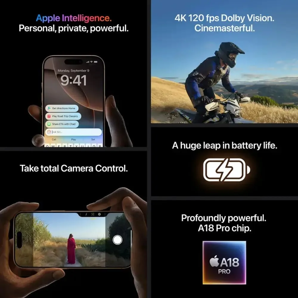 Apple iPhone (Renewed Premium) 16 Pro Max, US Version, 256GB, Black Titanium - Unlocked