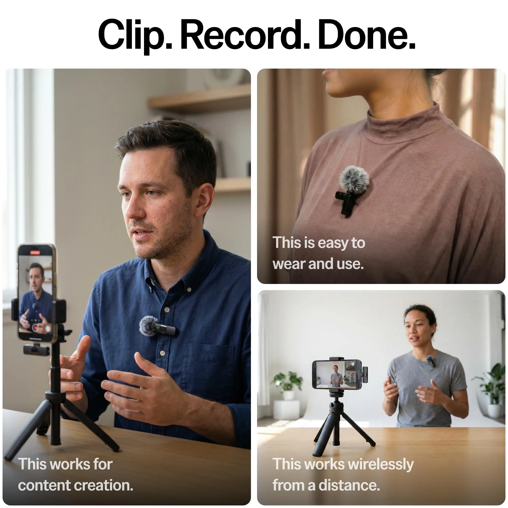 Wireless Microphone for iPhone, iPad, Android, Lavalier Microphone for Video Recording - 2 Pack iPhone Mic Crystal Clear Recording with USB-C for Podcast Microphone, ASMR, TikTok