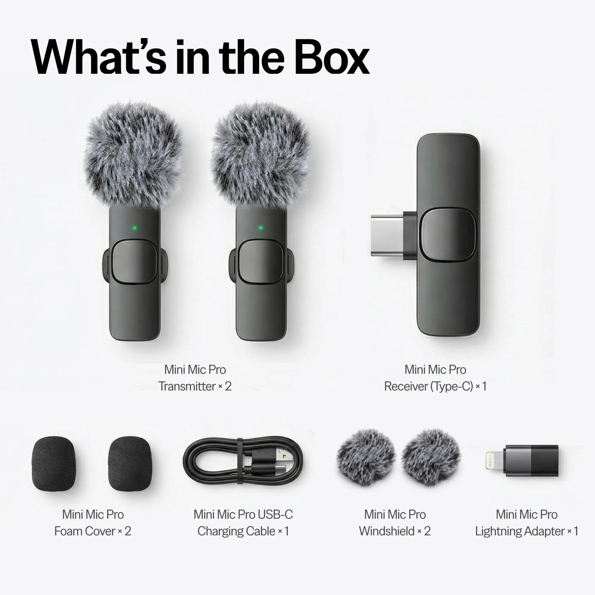 Wireless Microphone for iPhone, iPad, Android, Lavalier Microphone for Video Recording - 2 Pack iPhone Mic Crystal Clear Recording with USB-C for Podcast Microphone, ASMR, TikTok