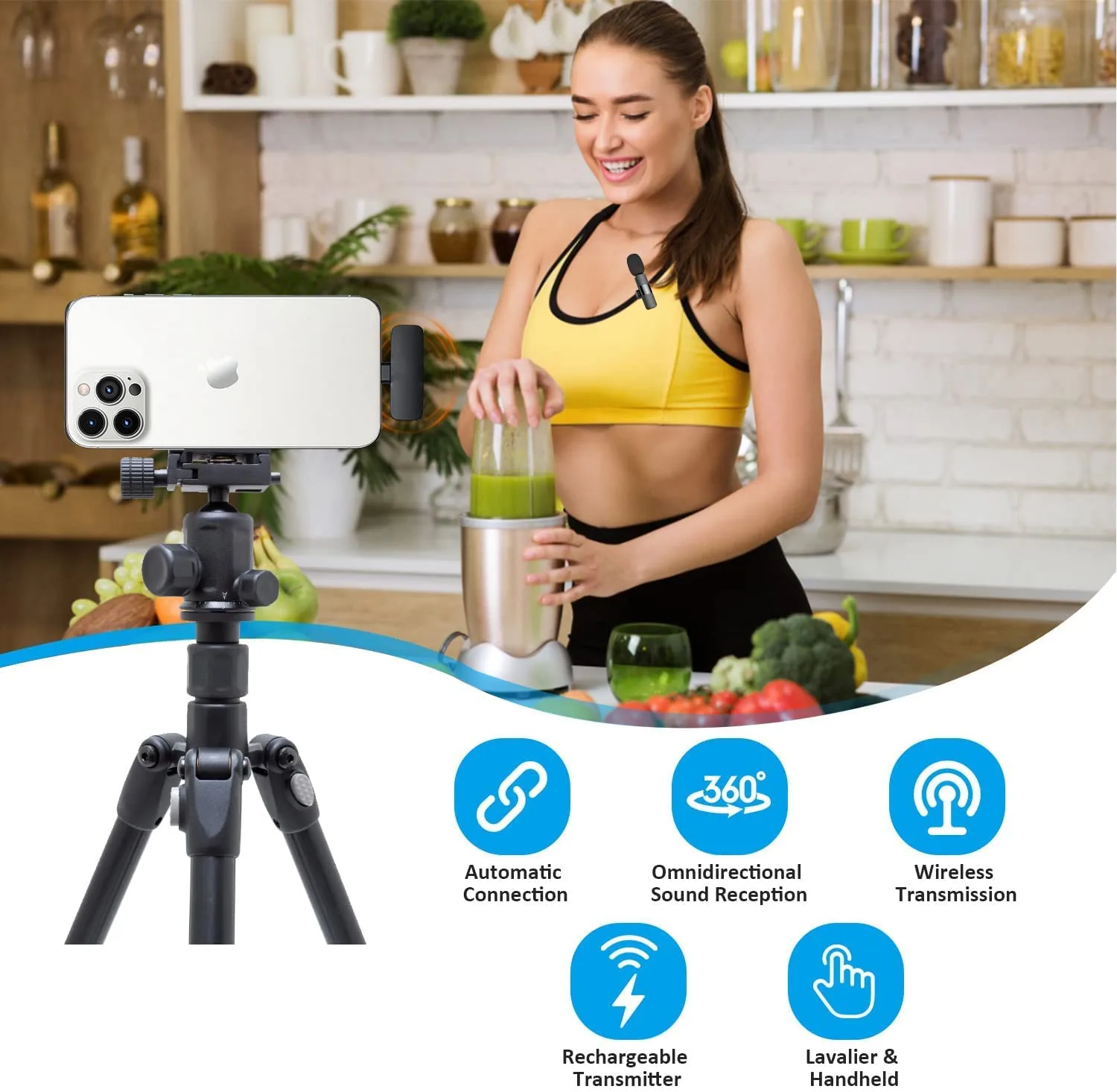 MAYBESTA Professional Wireless Lavalier Lapel Microphone for iPhone, iPad - Cordless Omnidirectional Condenser Recording Mic for Interview Video Podcast Vlog YouTube
