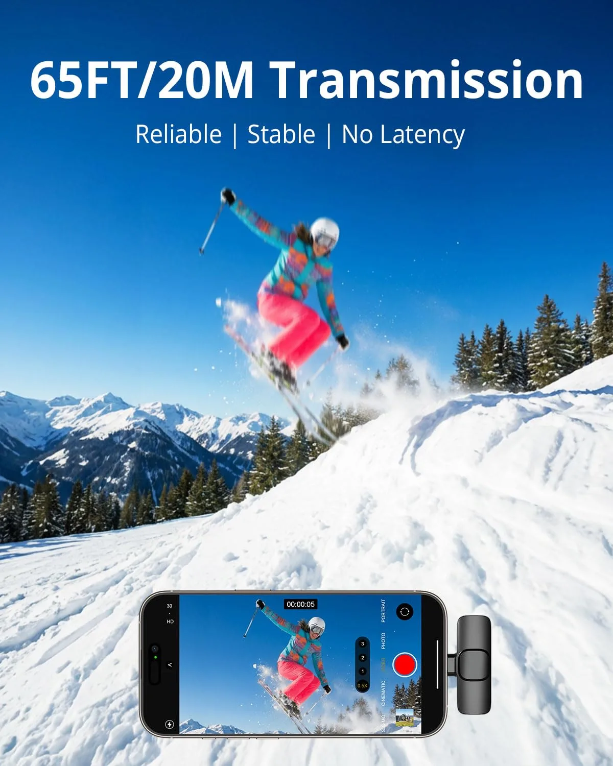 Wireless Lavalier Microphone for iPhone - Android, iPad, Tablets, Bluetooth Mini Microphone with Noise Canceling,65FT Transmission,6H Battery Life, Professional Lapel Mic for Video Recording