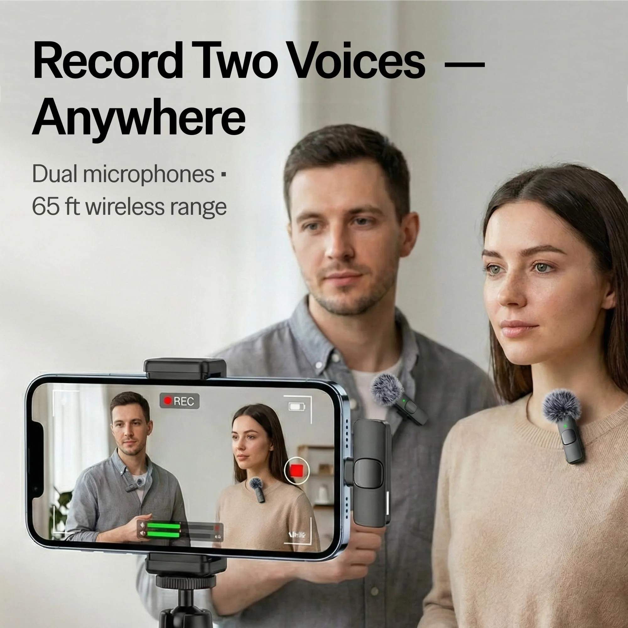 Wireless Microphone for iPhone, iPad, Android, Lavalier Microphone for Video Recording - 2 Pack iPhone Mic Crystal Clear Recording with USB-C for Podcast Microphone, ASMR, TikTok
