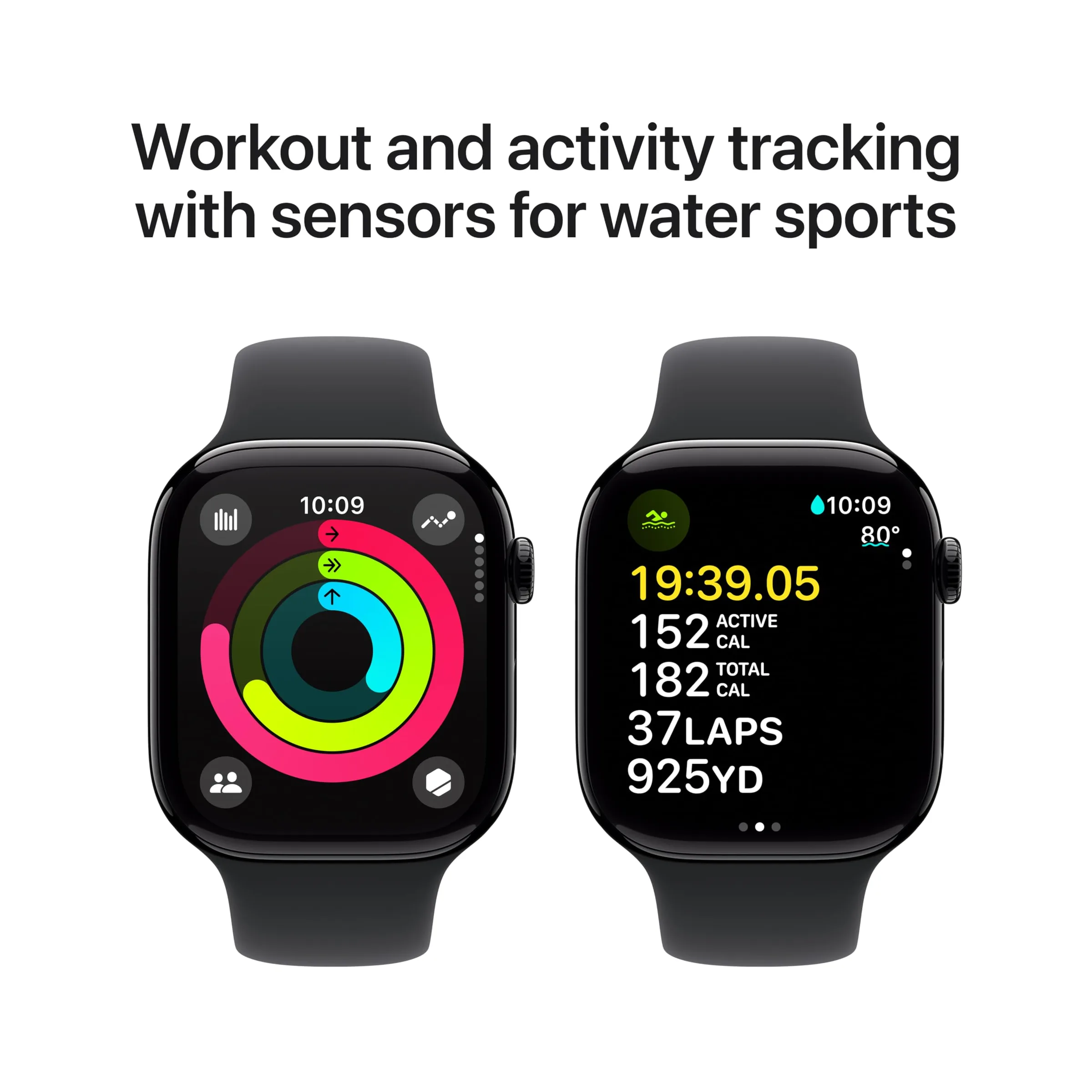 Apple Watch Series 10 Aluminum 46mm GPS Sport Band - Finish - Jet Black -Black M/L