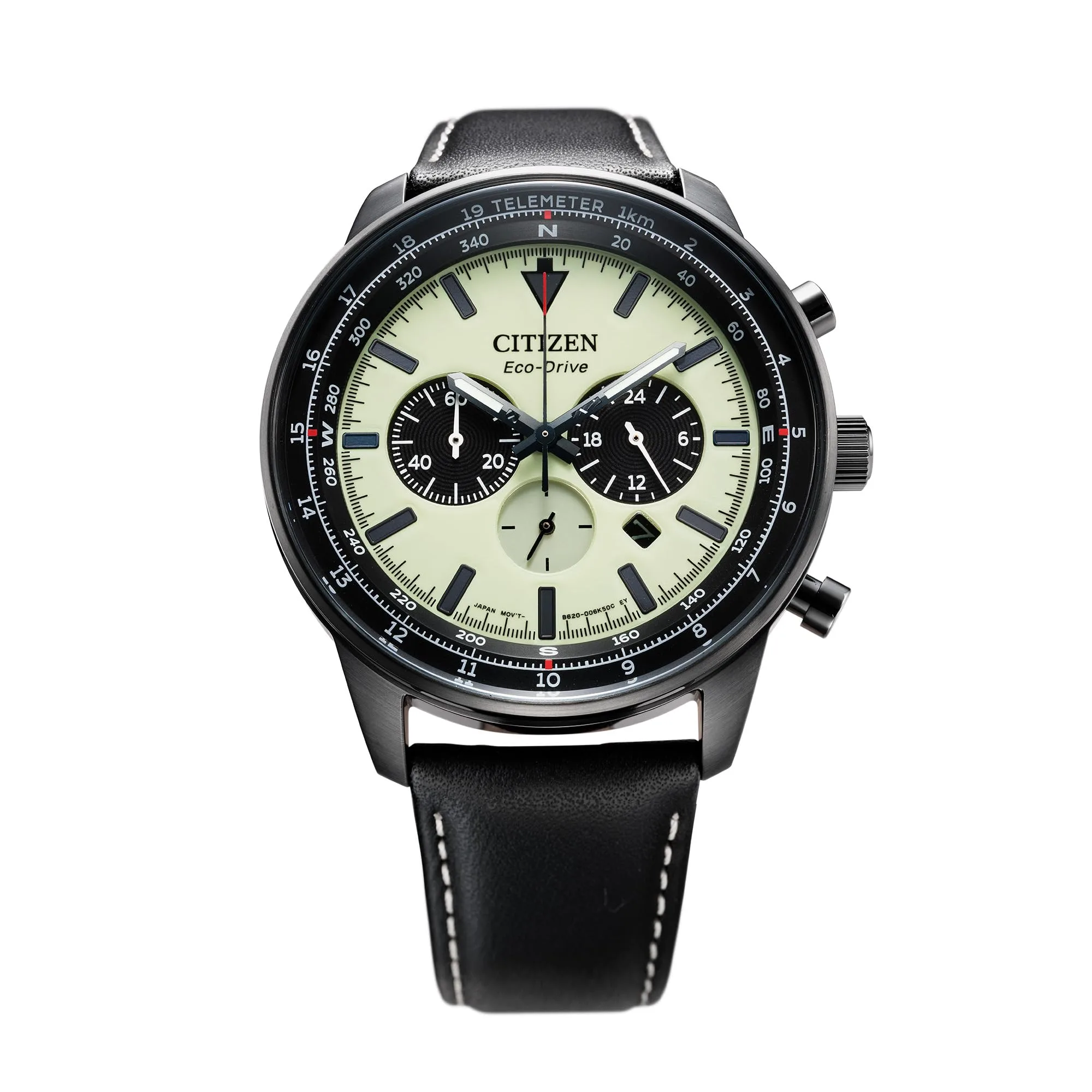 Citizen Citzen Men's Eco-Drive Weekender Sport Casual, Black Stainless Steel Watch, Black Leather Strap, Chronograph (Model: CA4505-21X)