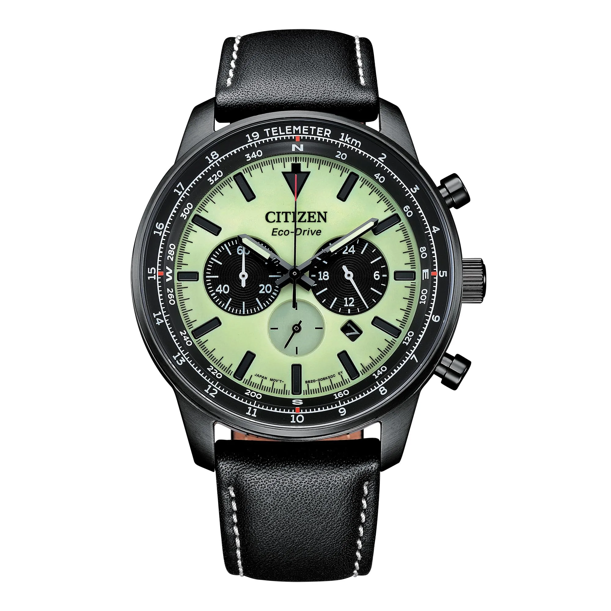 Citizen Citzen Men's Eco-Drive Weekender Sport Casual, Black Stainless Steel Watch, Black Leather Strap, Chronograph (Model: CA4505-21X)