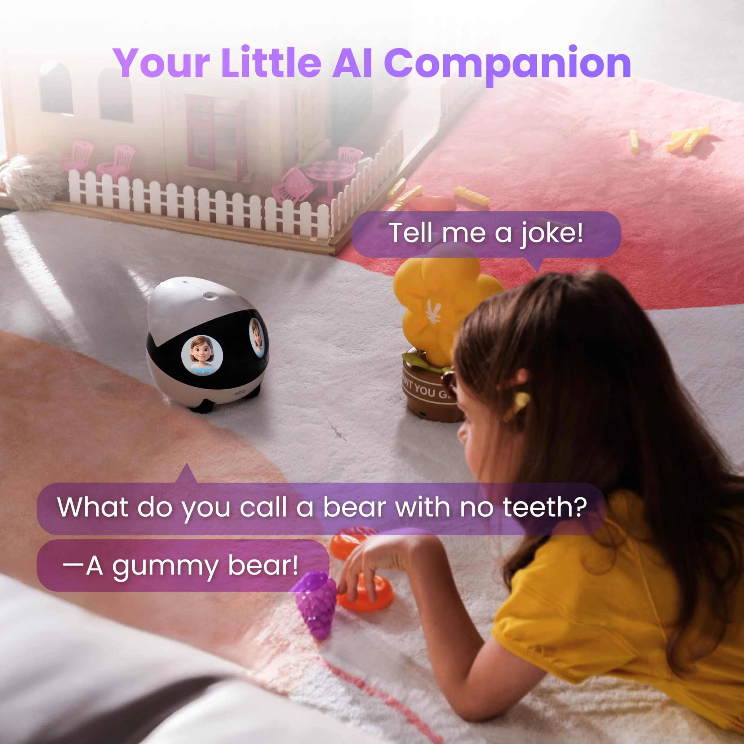 Enabot EBO FamilyBot 3K Home Robot EBO Air 2 Plus: Movable Indoor Camera Robot Companion, 2-Way Video, AI Chat Mode, Custom Facial Image, Auto-Recharge, Long Battery Life, Night Vision(Purple)