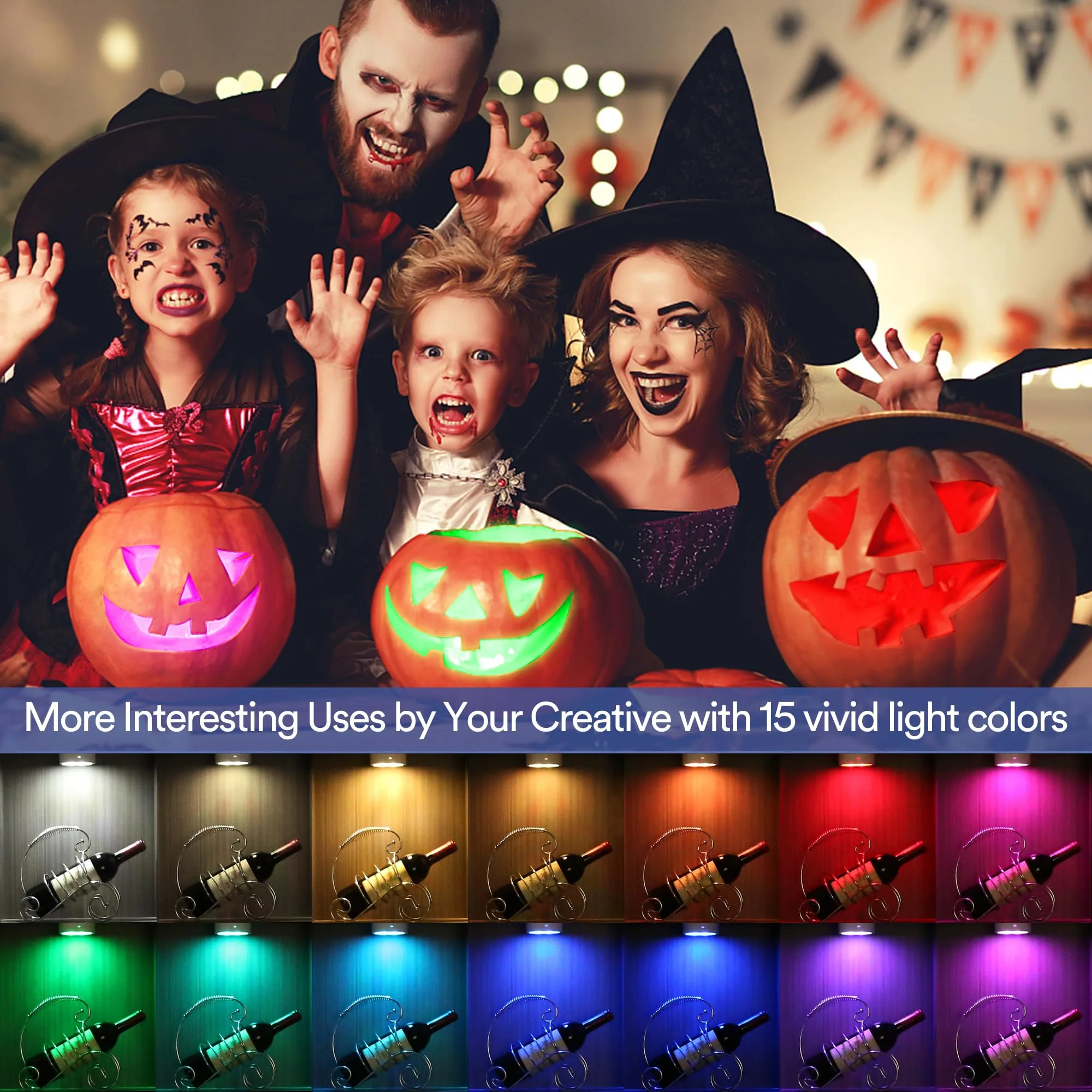 Luces de disco con control remoto, funciona con pilas, iluminación LED inalámbrica para debajo del gabinete, luces de empuje, luces de empuje que cambian de color para cocina, armarios, estantes, paquete de 5 unidades, color blanco