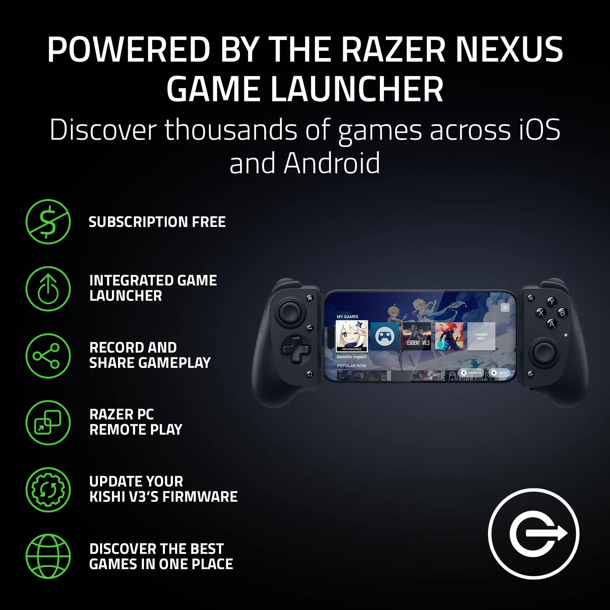Razer Kishi V3 Gaming Controller for iPhone 15 & 16, Android: Full Sized TMR Thumbsticks - Dual Back Buttons - Fits Most Phone Cases - Wired & Remote Play for PC - 3 Free Months of Apple Arcade