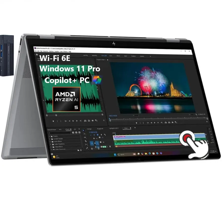 HP OmniBook X Flip 16" 2K Touchscreen 2-in-1 Copilot+ Laptop, AMD Ryzen AI 5 340, 16GB RAM 1TB SSD, Wi-Fi 6E, Bluetooth 5.3, Backlit Keyboard, 256gb 9H Docking Station, Windows 11 Pro, Meteor Silver