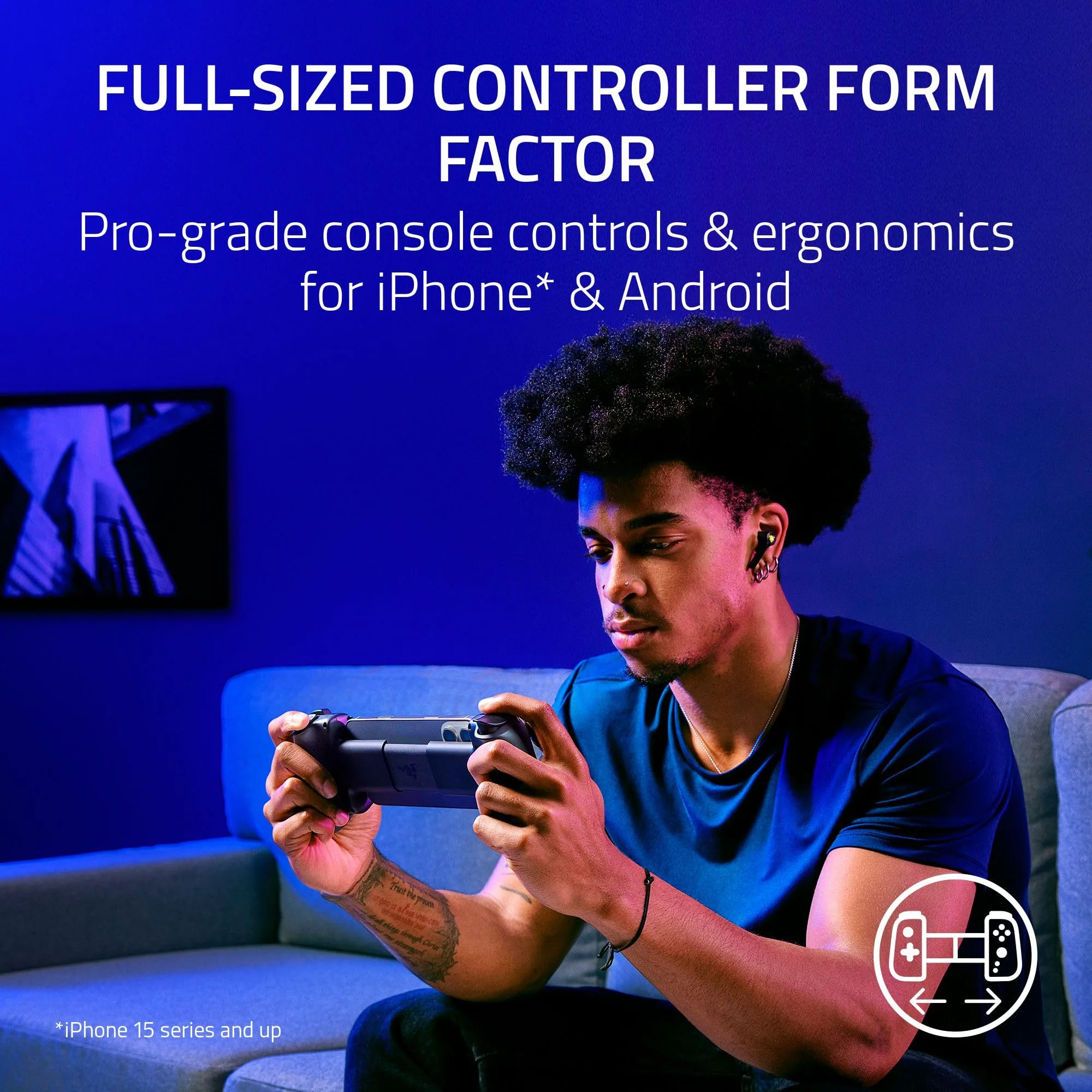 Razer Kishi V3 Gaming Controller for iPhone 15 & 16, Android: Full Sized TMR Thumbsticks - Dual Back Buttons - Fits Most Phone Cases - Wired & Remote Play for PC - 3 Free Months of Apple Arcade